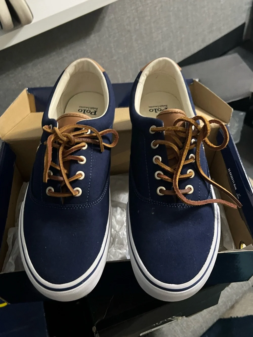 Polo by Ralph Lauren Navy Canvas Sneakers with Brown Accents